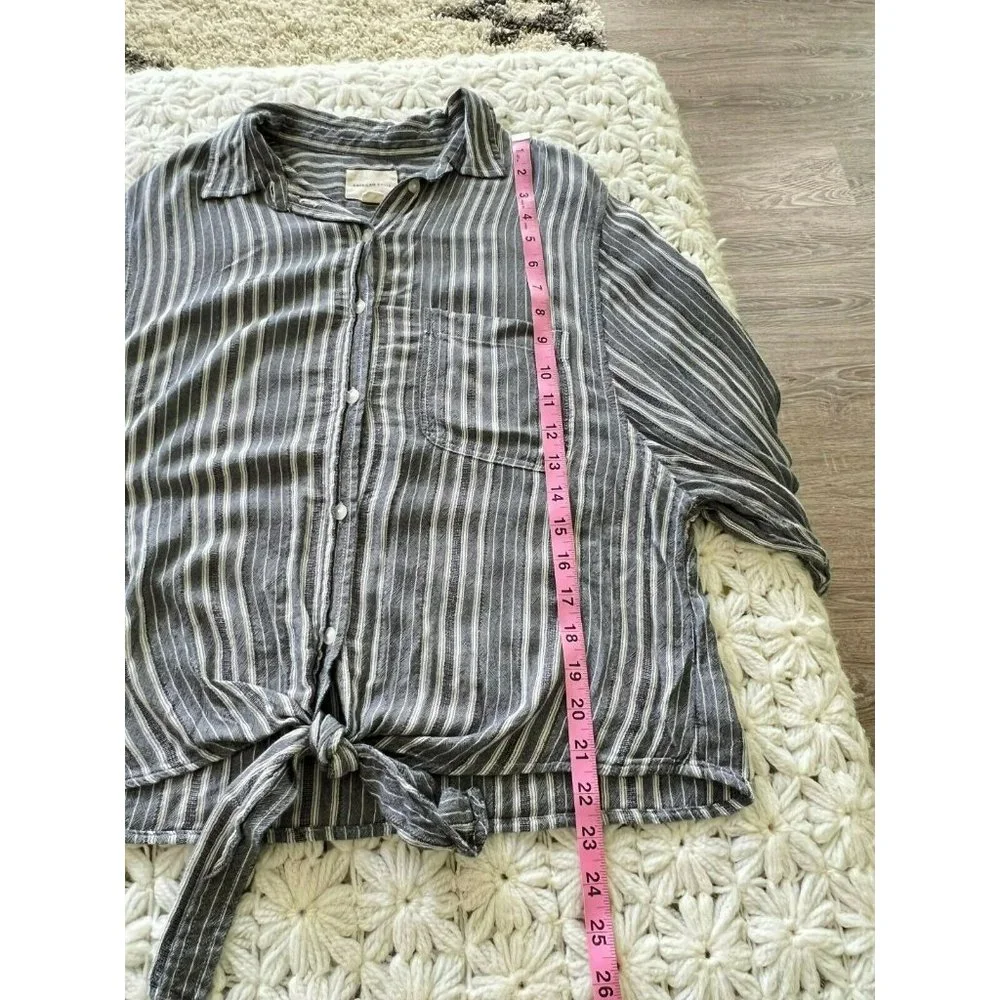 AMERICAN EAGLE OUTFITTERS  Button Front Tie Waist Stripe Gray White Small - Picture 10 of 12